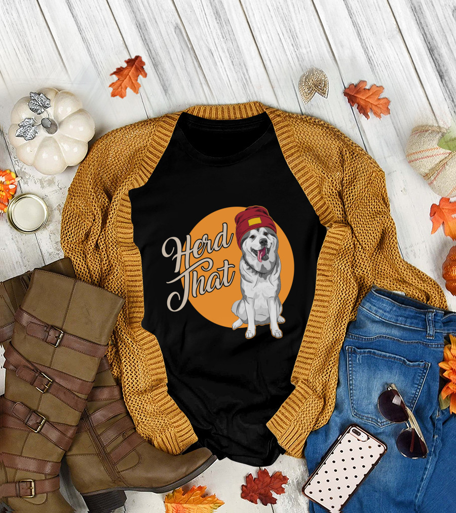 Herd That Siberian Husky with Red Beanie Animal Lover Dog T-Shirt