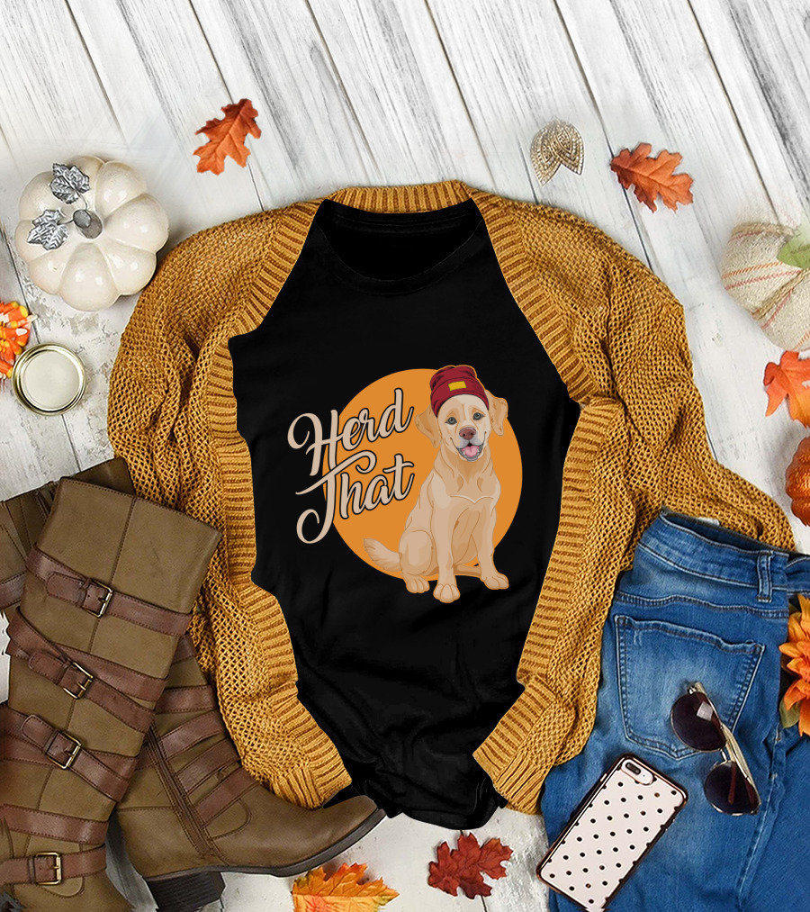 Herd That Funny Labrador Animal Lover Dog Wearing Beanie T-Shirt