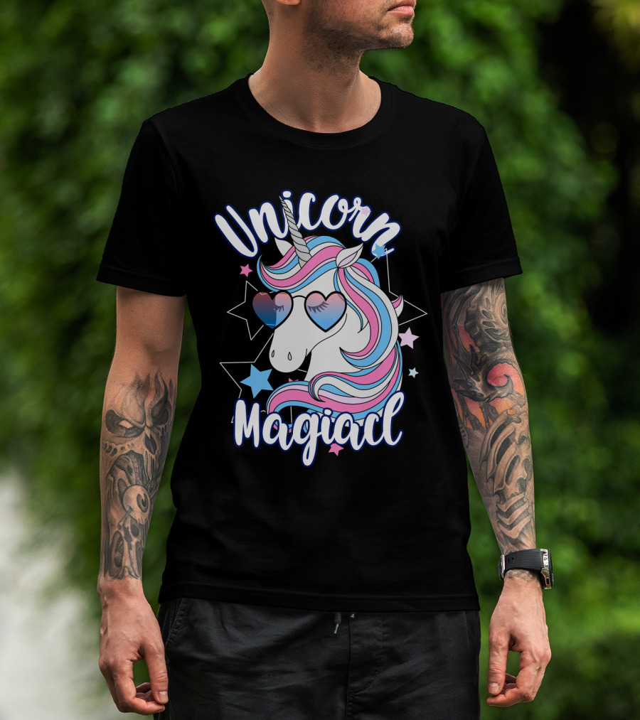 Unicorn Magiacl Rainbow Heart Sunglasses Stars T-Shirt