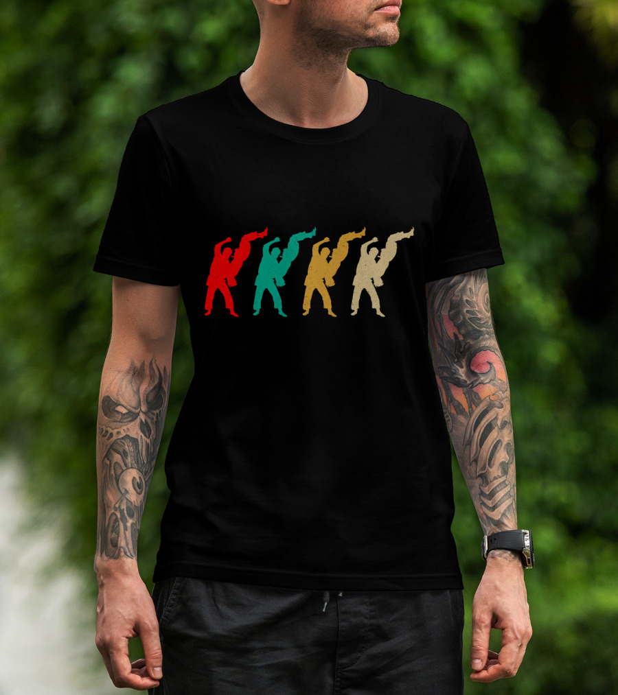 Vintage Jiu Jitsu Colorful Silhouettes Martial Arts T-Shirt