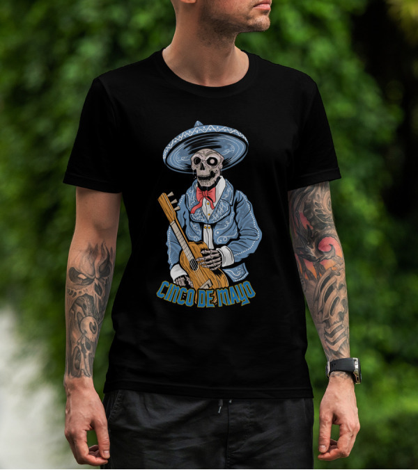 Cinco De Mayo Skull Mariachi With Guitar T-Shirt