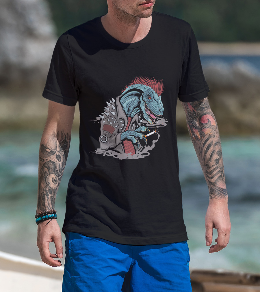 Punk Dinosaur With Spiked Jacket And Mohawk T-Shirt