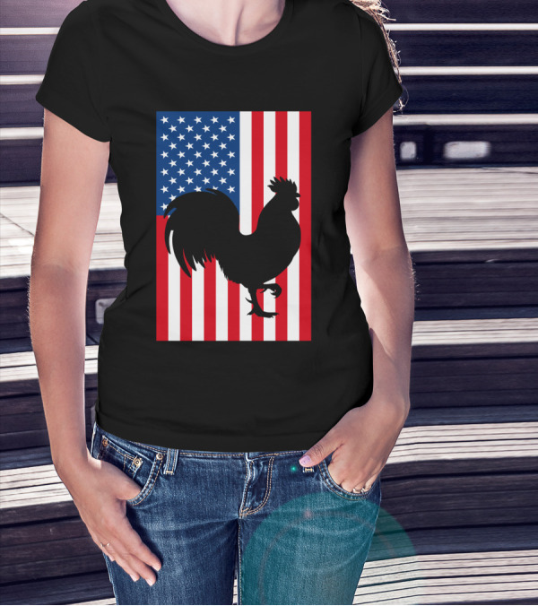 USA American Flag Rooster Silhouette T-Shirt