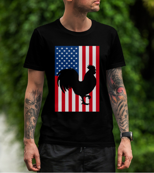 USA American Flag Rooster Silhouette T-Shirt