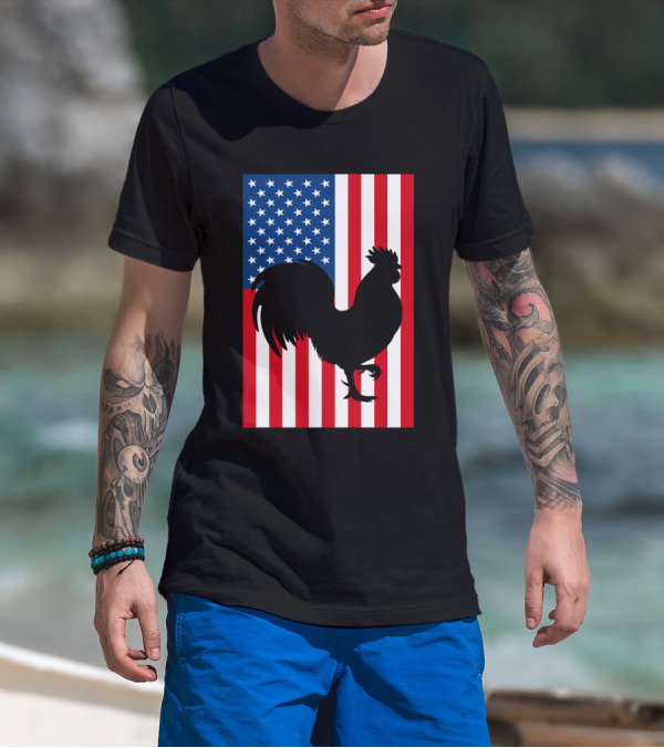 USA American Flag Rooster Silhouette T-Shirt