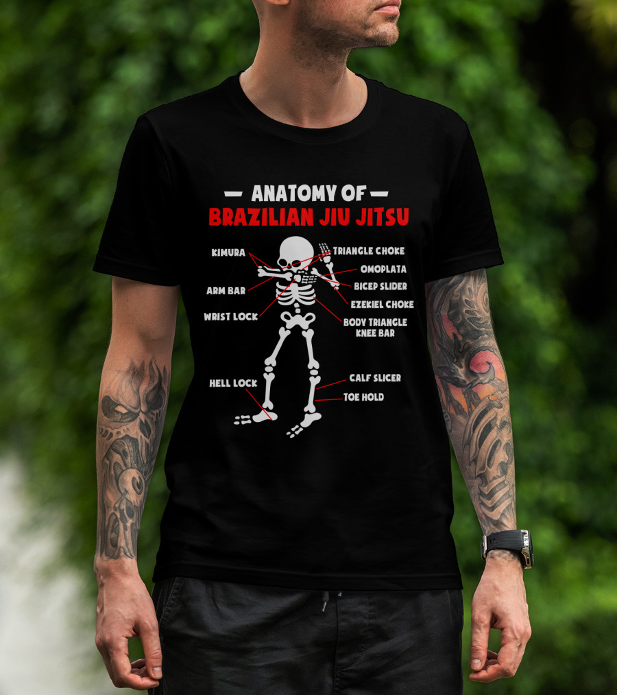Anatomy Of Brazilian Jiu Jitsu: Kimura, Triangle Choke, Omoplata, Arm Bar, Bicep Slider, Ezekiel Choke, Wrist Lock, Body Triangle, Knee Bar, Hell Lock, Calf Slicer, Toe Hold T-Shirt