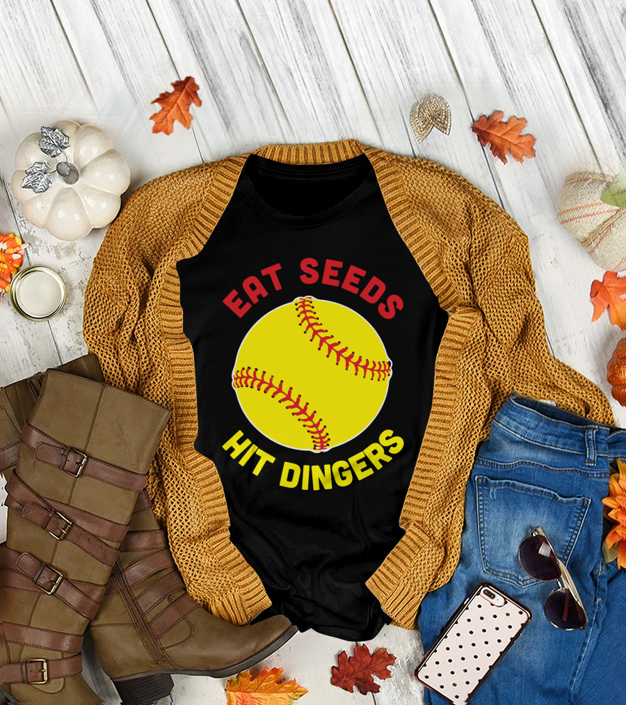 Eat Seeds Hit Dingers Softball Yellow T-Shirt