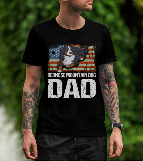 Bernese Mountain Dog Dad American Flag Patriotic Canine Pride T-Shirt