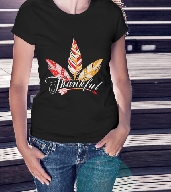 Thankful With Feather And Arrow Colorful Fall T-Shirt