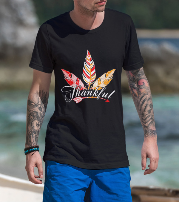 Thankful With Feather And Arrow Colorful Fall T-Shirt