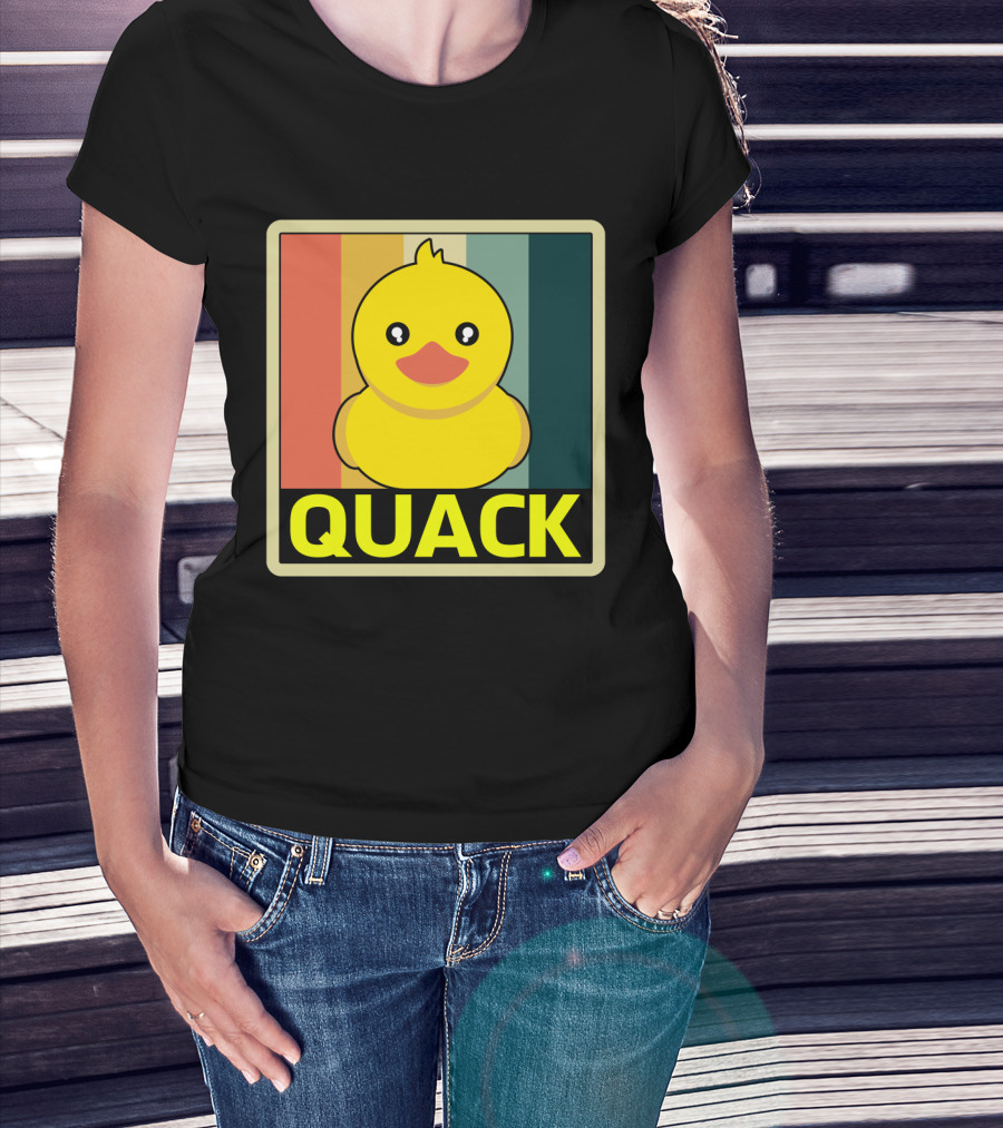 Vintage Rubber Duck Quack Retro Stripes T-Shirt