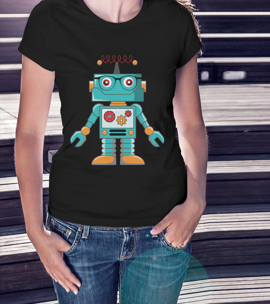 Cute Vintage Robot With Glasses And Gears T-Shirt
