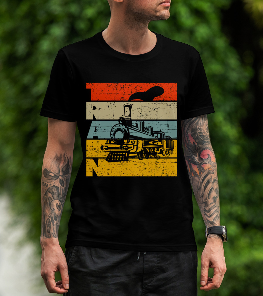 Vintage Train Retro Steam Locomotive Stripes T-Shirt