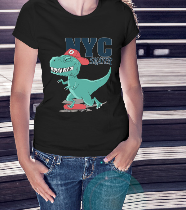 NYC Skater Dinosaur With Red Cap T-Shirt
