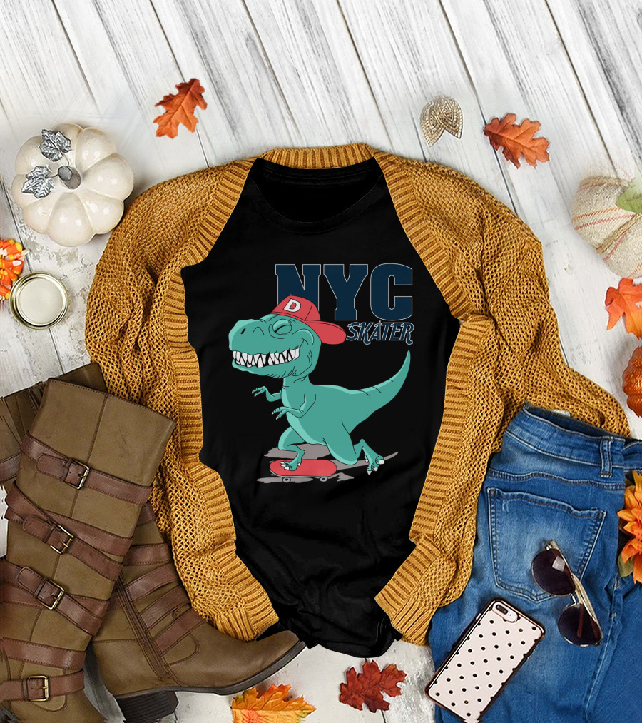 NYC Skater Dinosaur with Red Cap T-Shirt