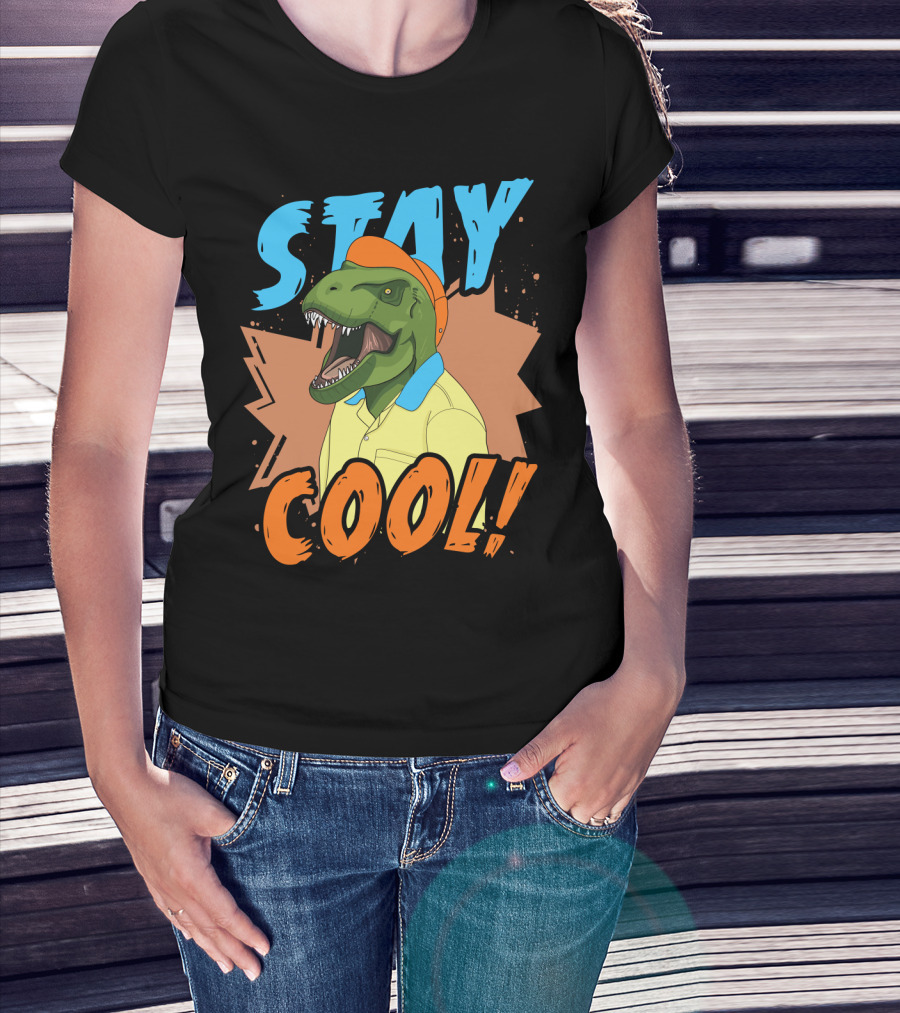 STAY COOL Dinosaur Wearing Bright Shirt And Cap T-Shirt