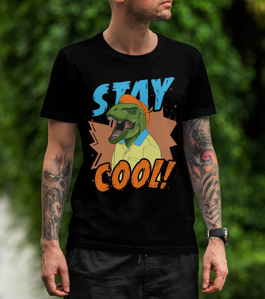 STAY COOL Dinosaur Wearing Bright Shirt And Cap T-Shirt