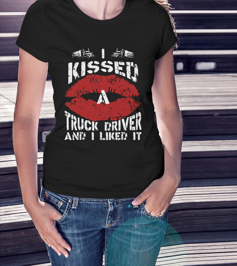 I Kissed A Truck Driver And I Liked It Big Red Lips Print T-Shirt
