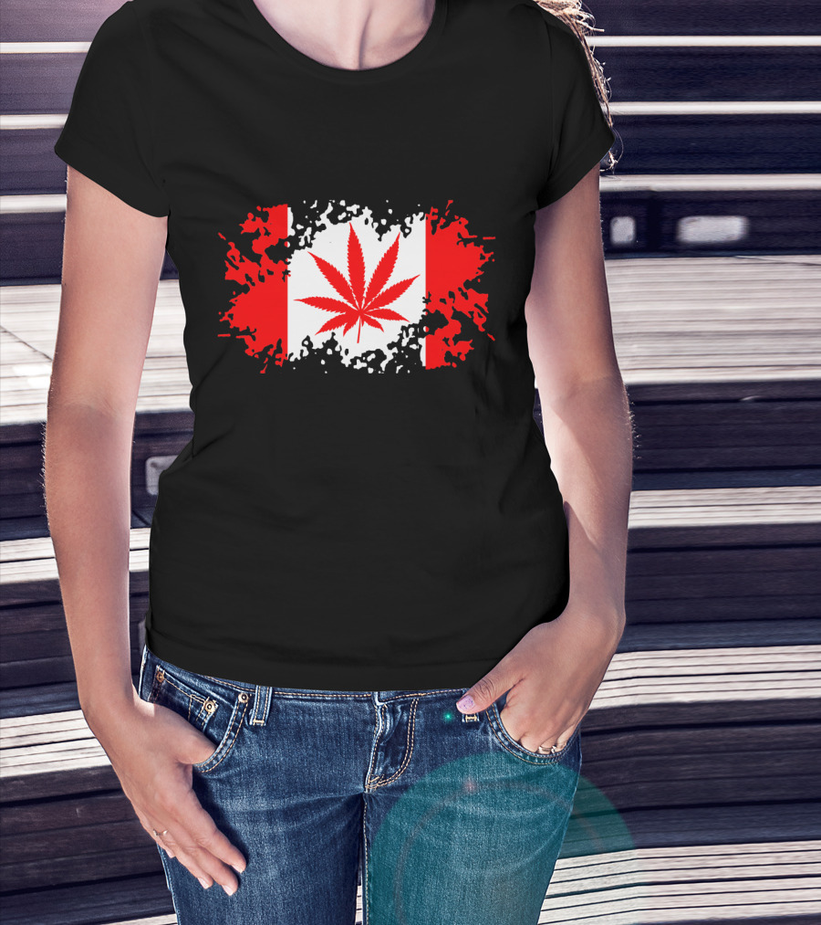 Funny Canadian Flag With Marijuana Leaf Maple T-Shirt