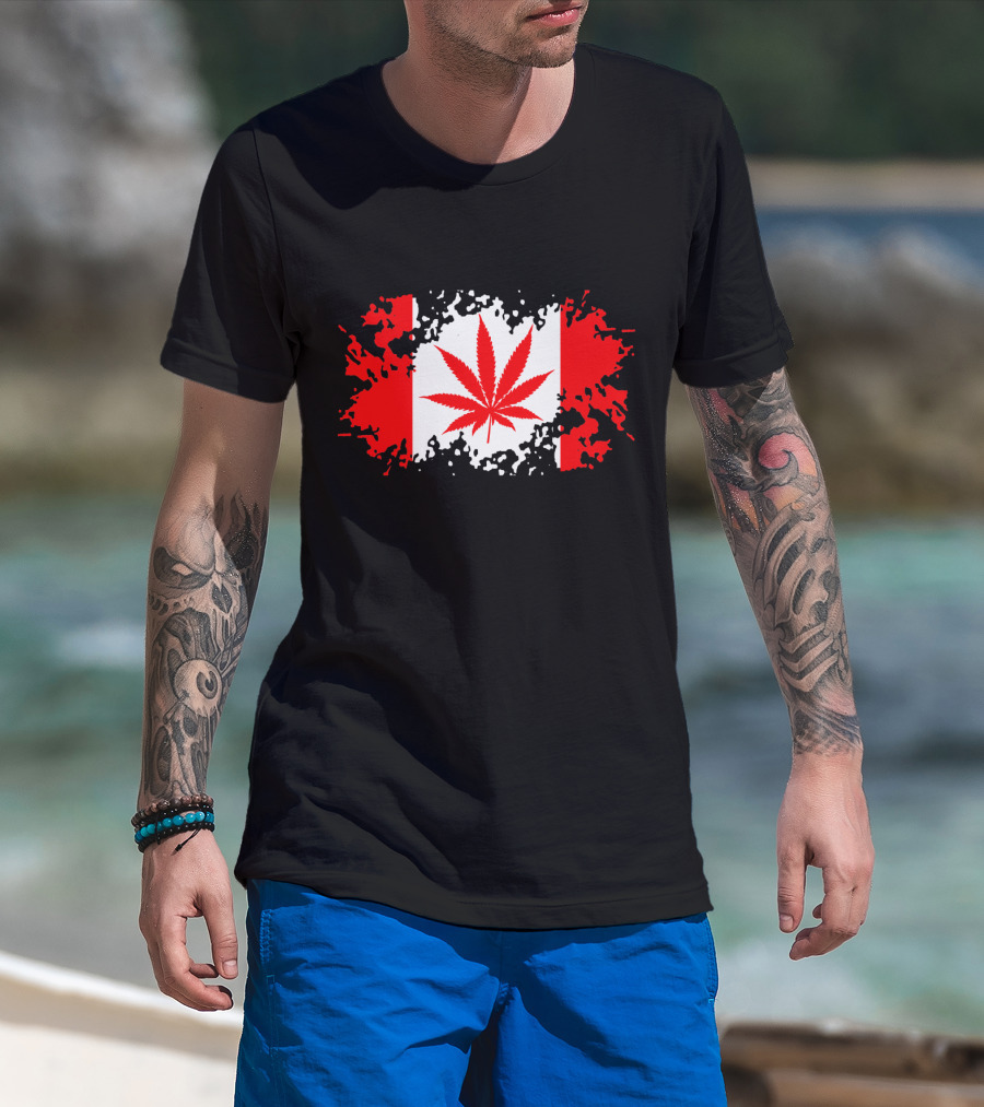 Funny Canadian Flag With Marijuana Leaf Maple T-Shirt