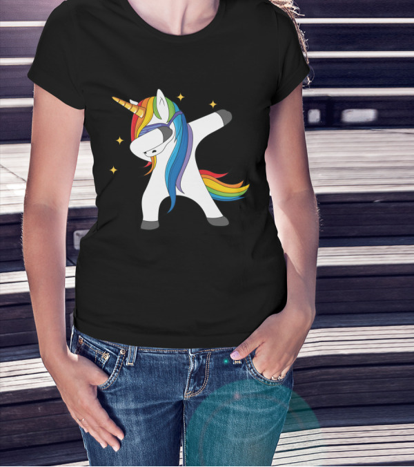 Unicorn Dabbing With Rainbow Mane And Stars T-Shirt