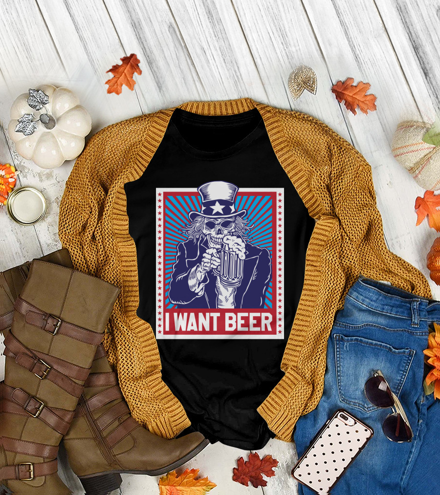 Uncle Sam Skull I Want Beer T-Shirt