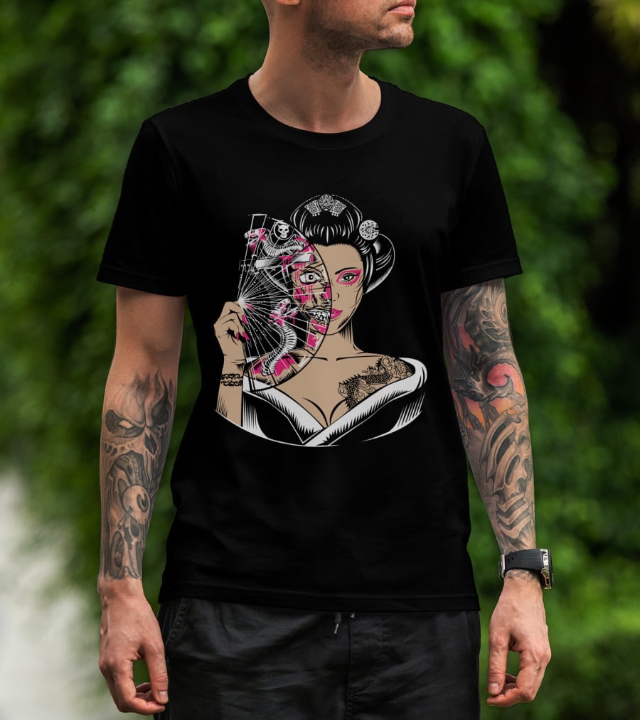 Zombie Geisha Fan Undead Half Face T-Shirt