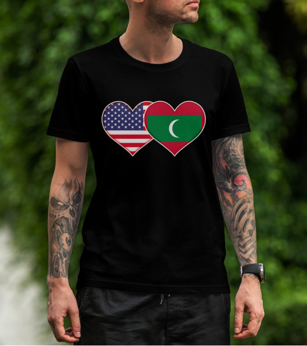 USA And Maldives Flag Hearts T-Shirt
