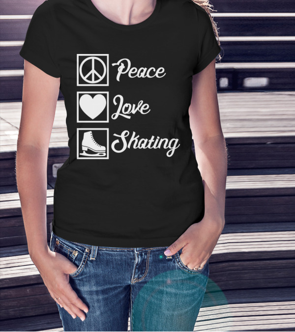 Peace Love Skating Peace Heart Ice Skates T-Shirt