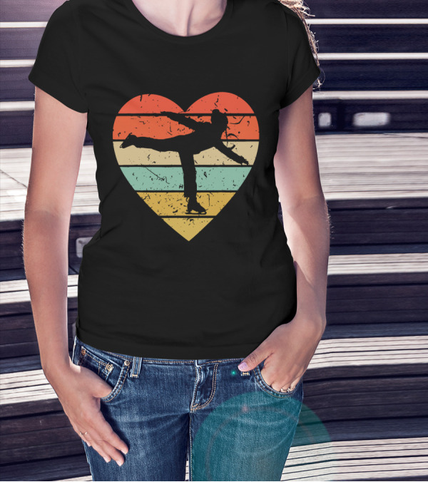 Vintage Heart Figure Skater Ice Skating Sport T-Shirt