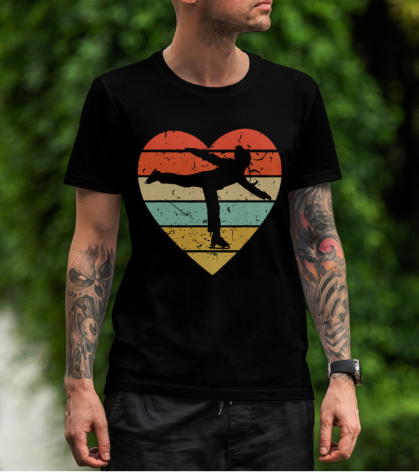 Vintage Heart Figure Skater Ice Skating Sport T-Shirt