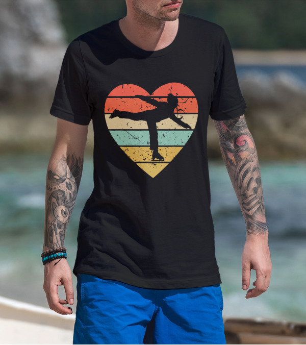 Vintage Heart Figure Skater Ice Skating Sport T-Shirt