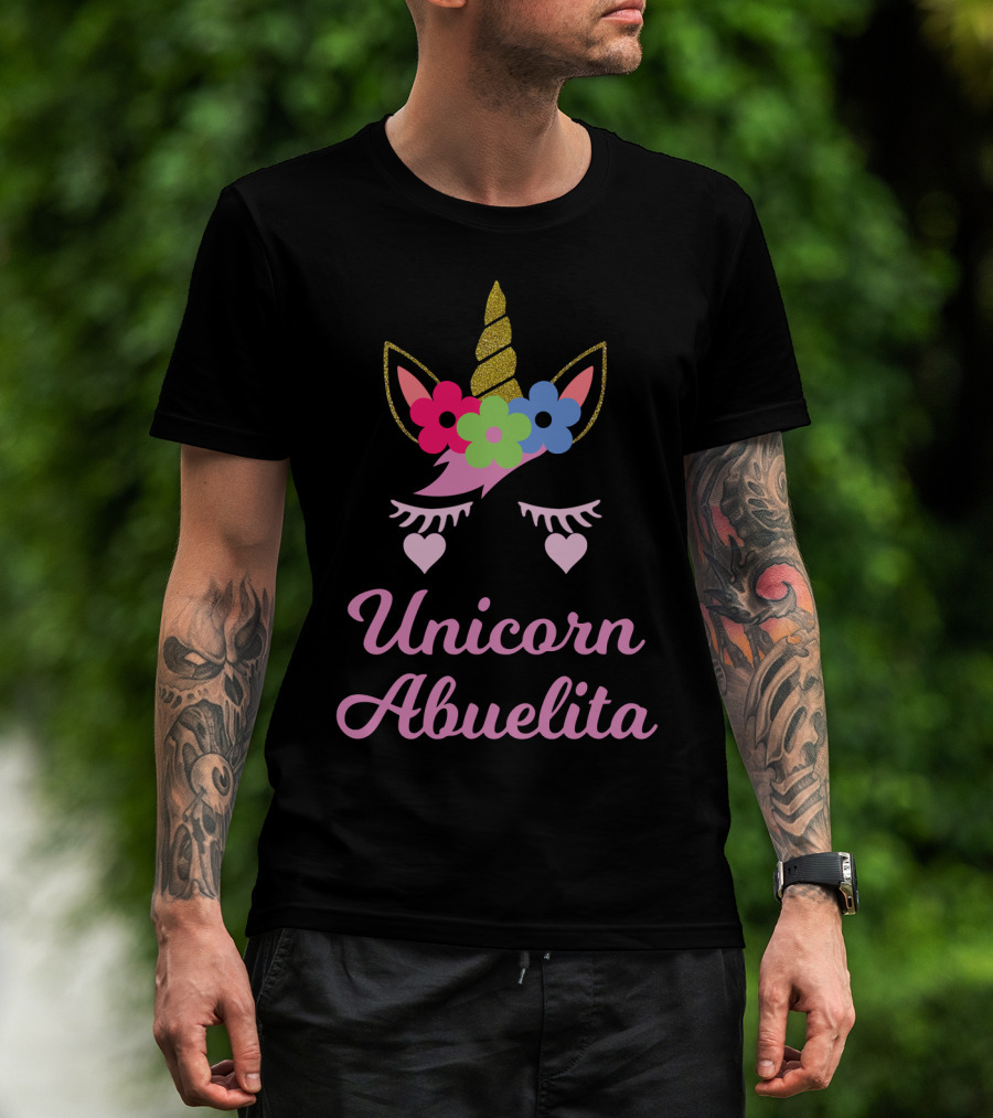 Unicorn Abuelita Glitter Horn Floral Eyelashes Hearts T-Shirt