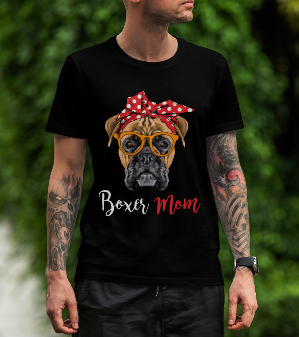 Boxer Mom Funny Dog Glasses Bandana T-Shirt