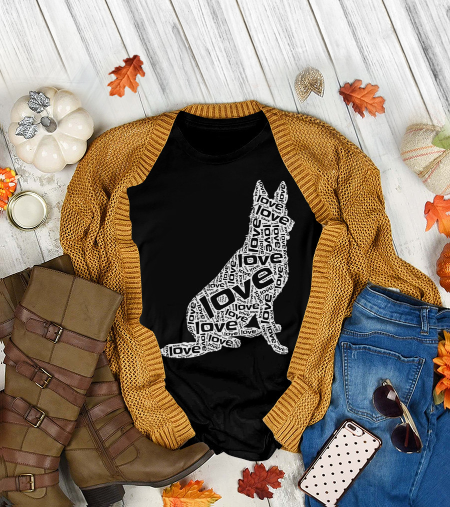 German Shepherd Love Word Art Dog T-Shirt