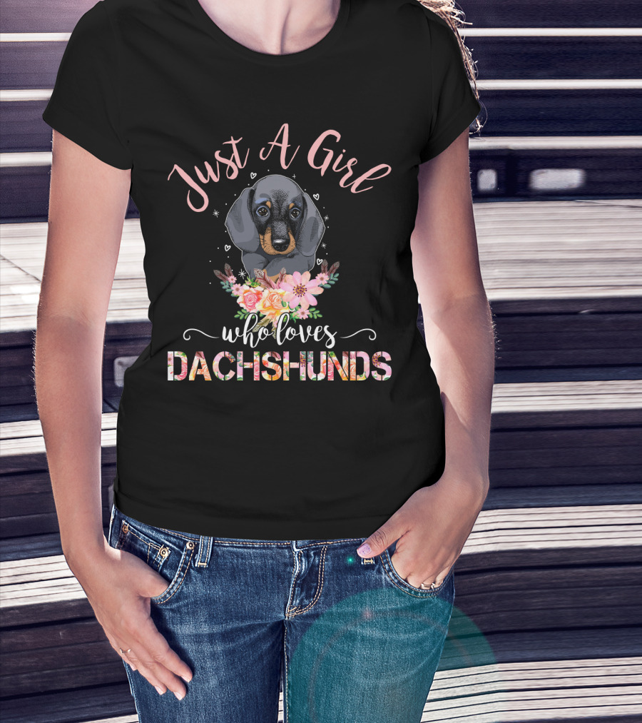 Just A Girl Who Loves Dachshunds Floral Heart Puppy T-Shirt