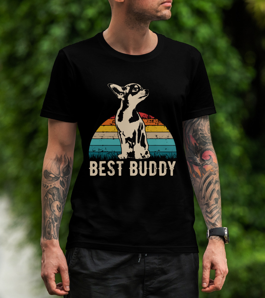 Retro Best Buddy Chihuahua With Vintage Sunset Stripes T-Shirt