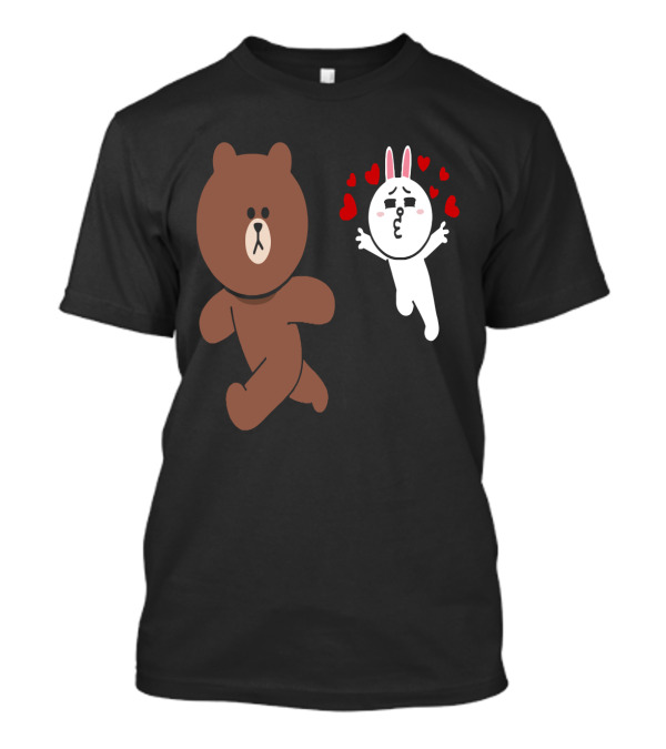 Cute Brown Bear Cony Bunny Rabbit Love Hearts Chase Valentine's Day Run T-Shirt