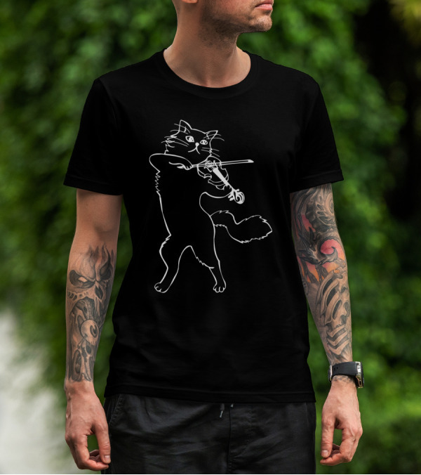 Fiddle Violin Cat Playing Musician Instrument Band Strings T-Shirt