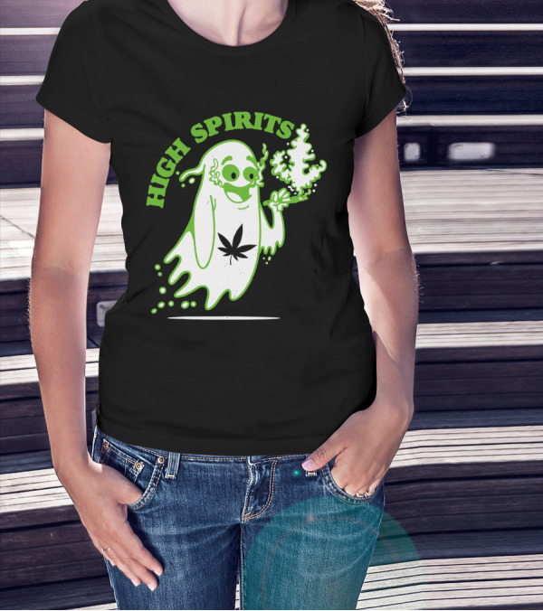 High Spirits Funny Halloween Marijuana CBD Weed Smokers Stoners And Pothead T-Shirt