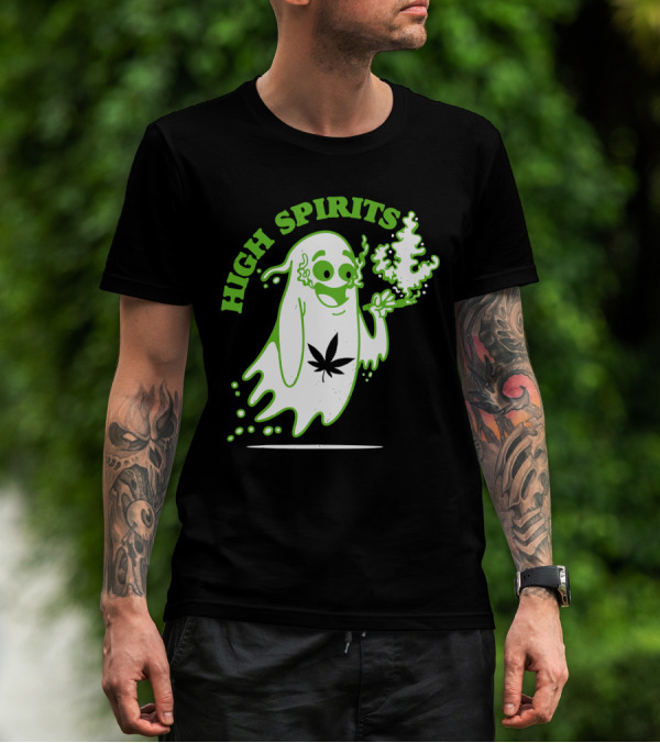 High Spirits Funny Halloween Marijuana CBD Weed Smokers Stoners And Pothead T-Shirt