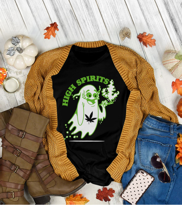 High Spirits Funny Halloween Marijuana CBD Weed Smokers Stoners And Pothead T-Shirt