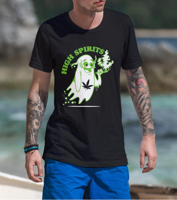 High Spirits Funny Halloween Marijuana CBD Weed Smokers Stoners And Pothead T-Shirt