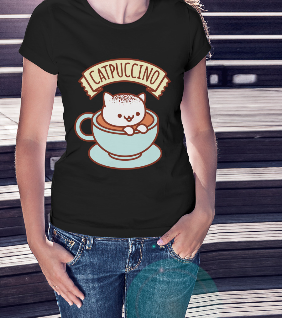 Kawaii Cat CATPUCCINO Cute Cat In Coffee Cup T-Shirt