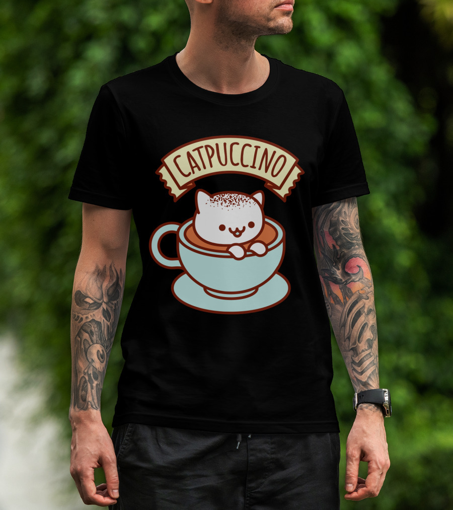 Kawaii Cat CATPUCCINO Cute Cat In Coffee Cup T-Shirt