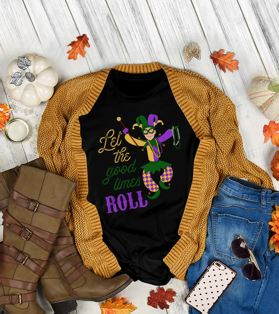 Let The Good Times Roll Mardi Gras Jester Costume Beads Fun T-Shirt