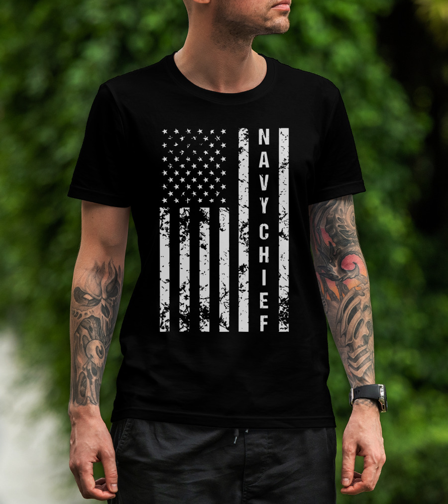Navy Chief US Flag Distressed Vertical Sleeveless T-Shirt