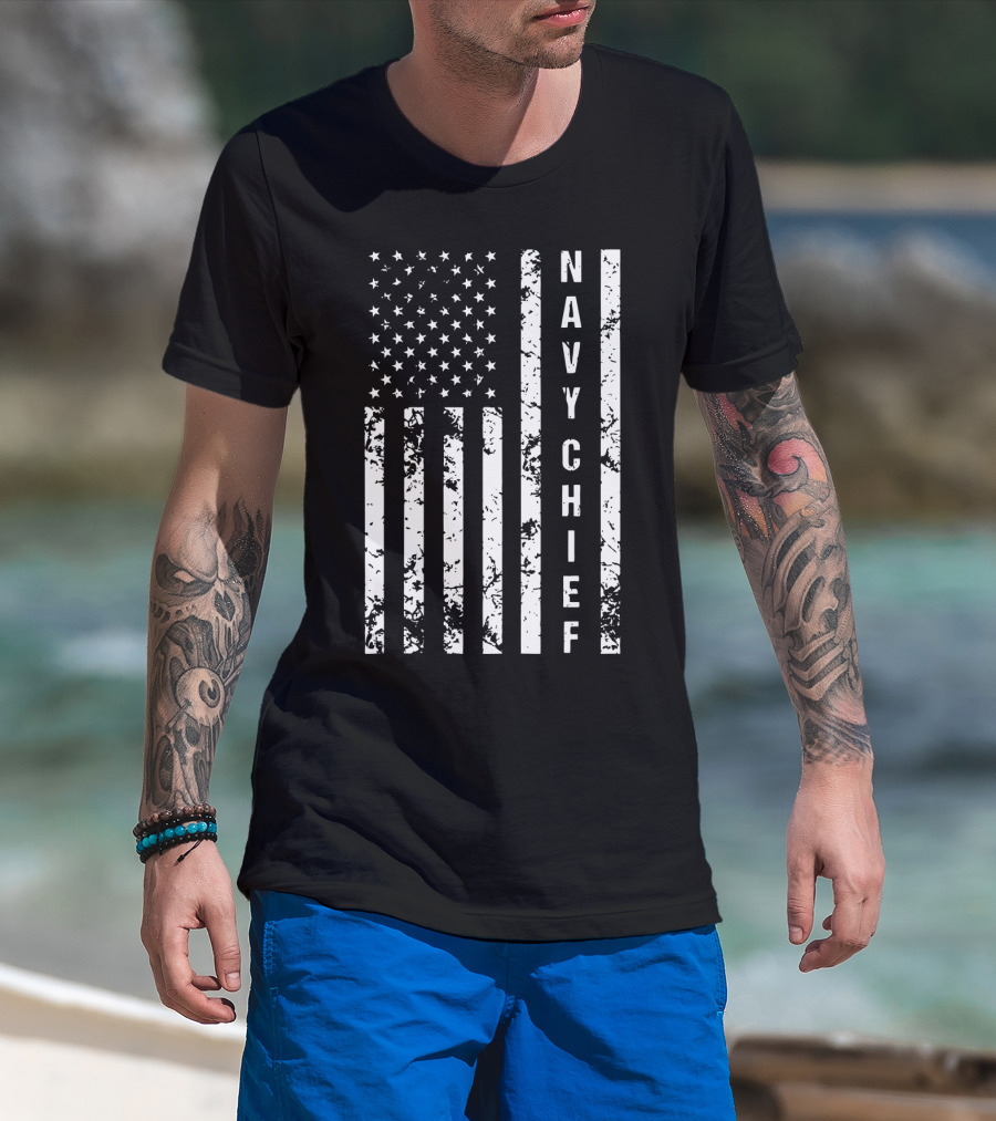 Navy Chief US Flag Distressed Vertical Sleeveless T-Shirt