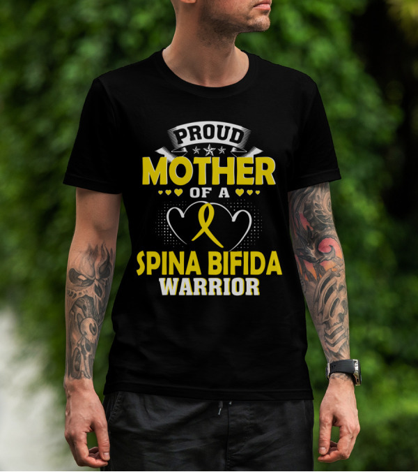 Proud Mother Of A Spina Bifida Warrior With Heart Ribbon And Stars T-Shirt