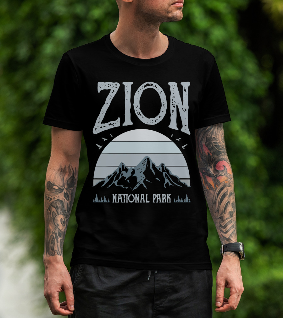 Zion National Park Mountains With Sun And Birds T-Shirt